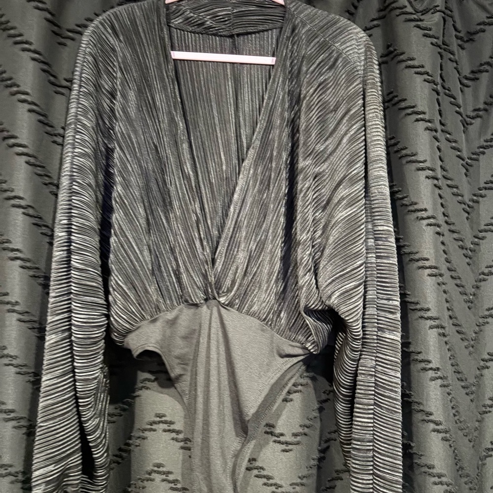 Elegant Black Pleated Bodysuit